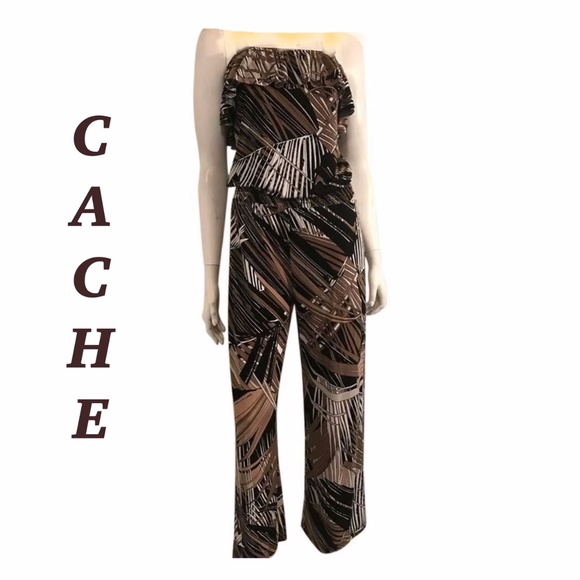 CACHE FLORAL PRINT DISCO JUMPSUIT OFF SHOULDER - Picture 2 of 8